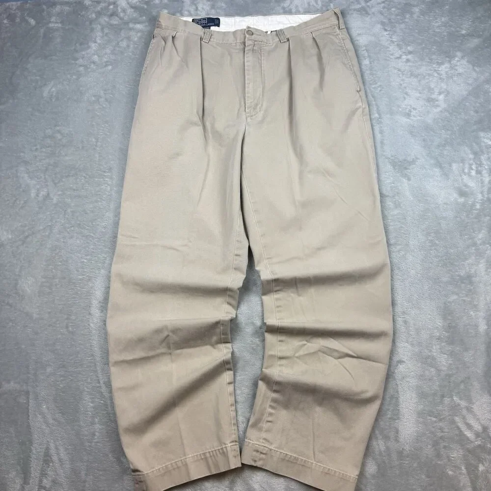 Vintage Polo Ralph Lauren Andrew Pant Mens 35x32 Double Pleated Chino Preppy